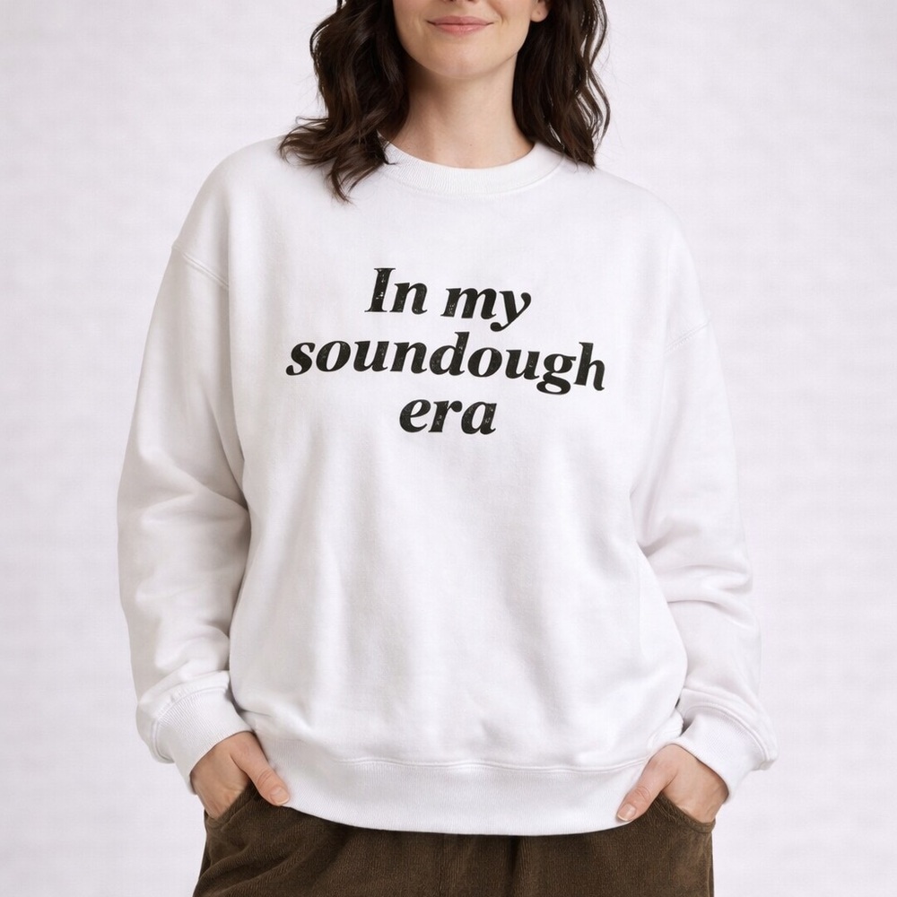 Custom 'in my sourdough era' cotton blend‎ sweater! Size XXS.
